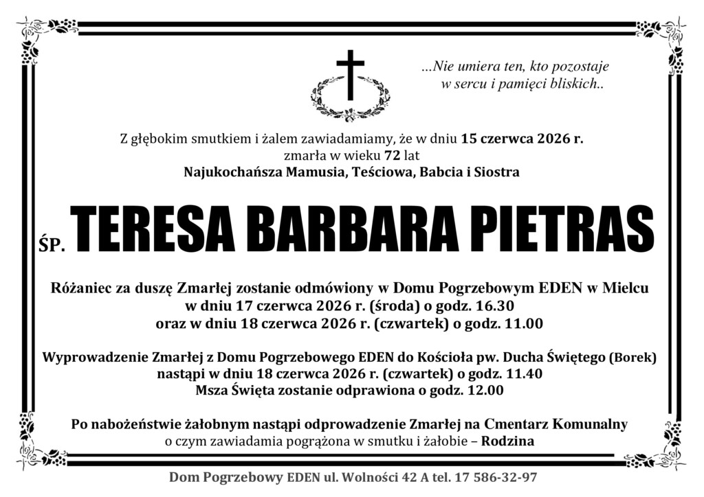 Read more about the article ŚP. TERESA BARBARA PIETRAS