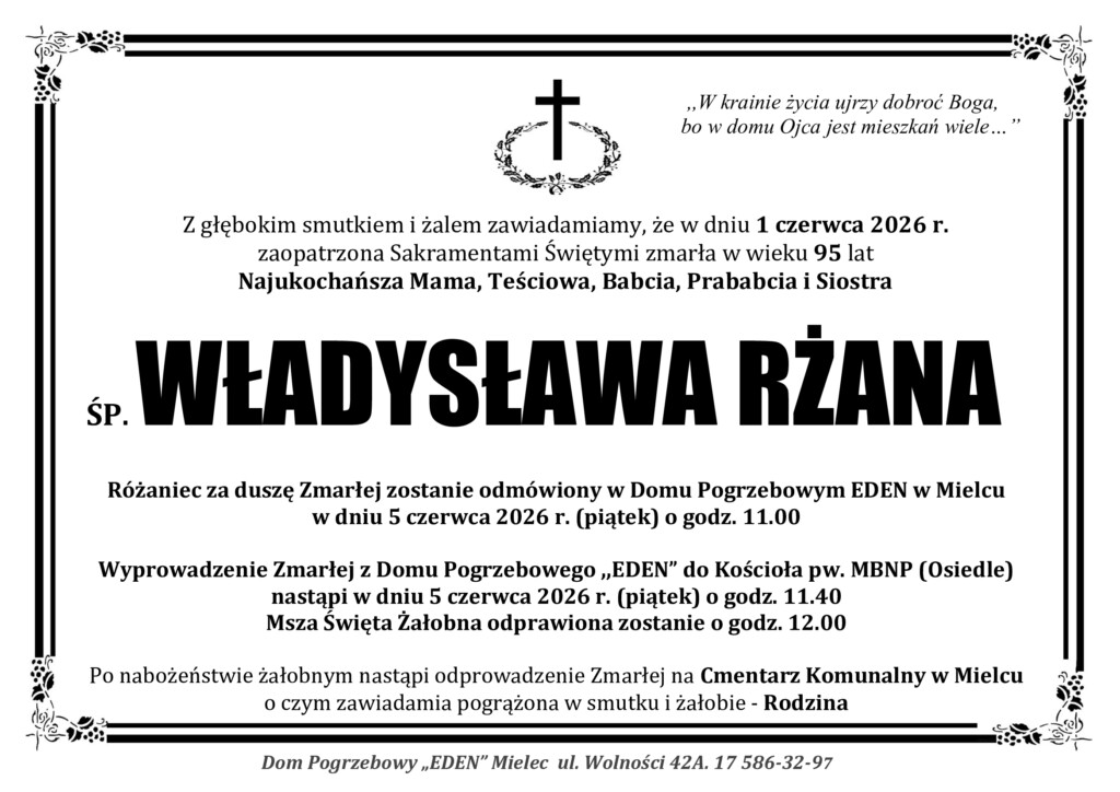 Read more about the article ŚP. WŁADYSŁAWA RŻANA