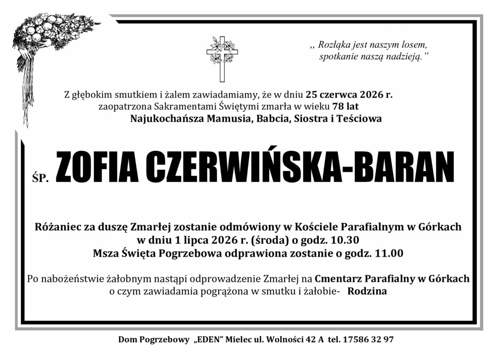 Read more about the article ŚP. ZOFIA CZERWIŃSKA-BARAN