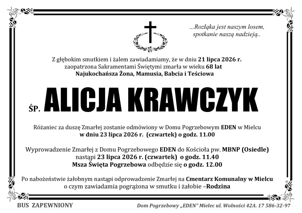 You are currently viewing ŚP. ALICJA KRAWCZYK