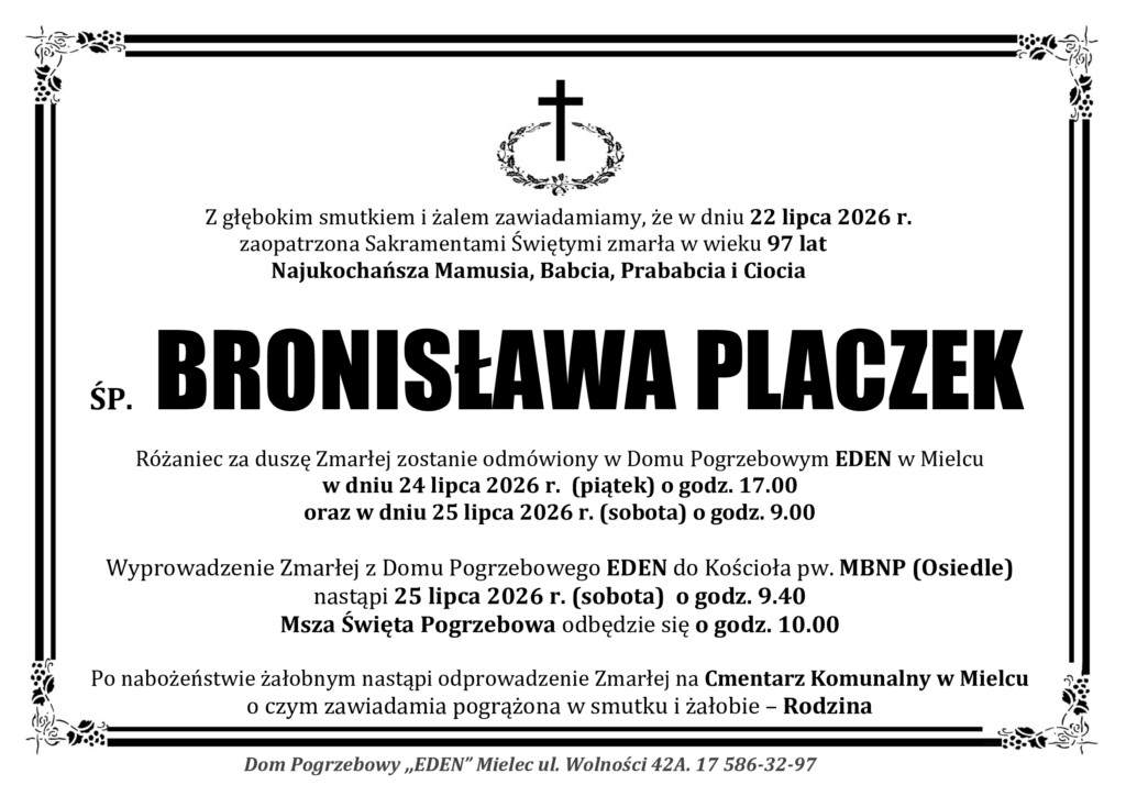 You are currently viewing ŚP. BRONISŁAWA PLACZEK