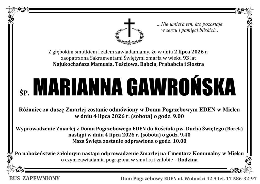 Read more about the article ŚP. MARIANNA GAWROŃSKA
