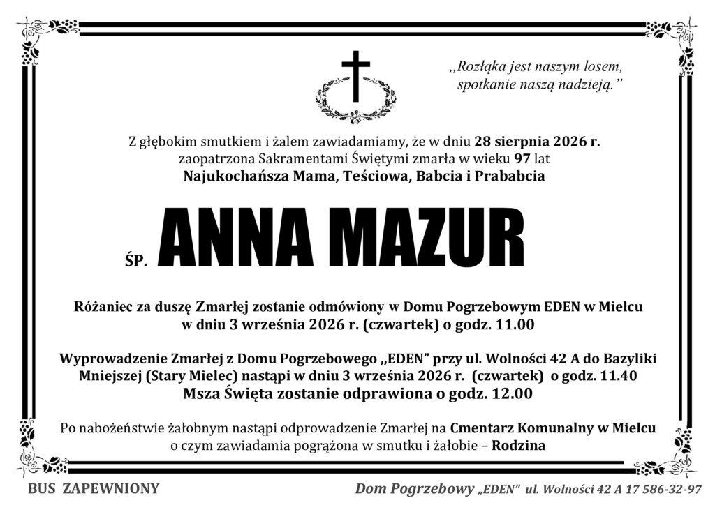 Read more about the article ŚP. ANNA MAZUR
