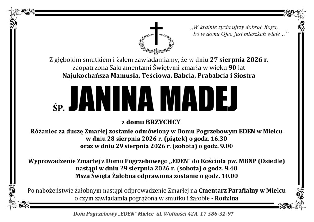 Read more about the article ŚP. JANINA MADEJ