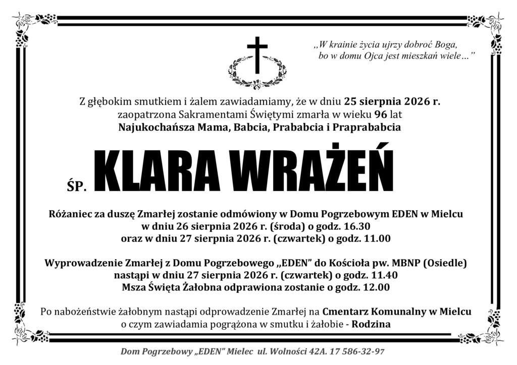 Read more about the article ŚP. KLARA WRAŻEŃ