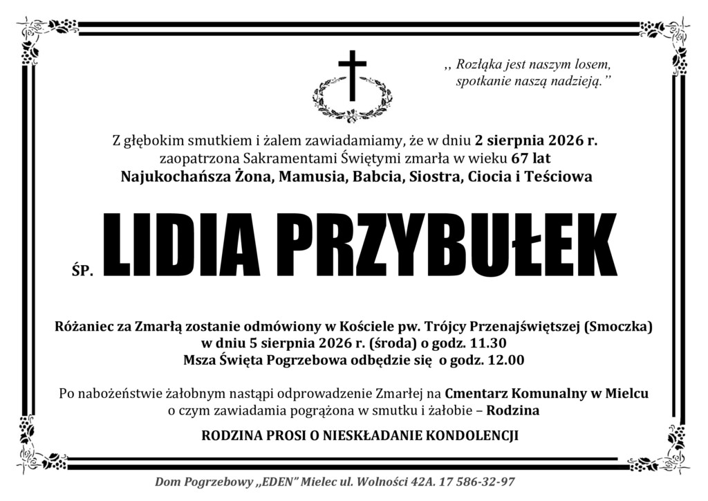 You are currently viewing ŚP. LIDIA PRZYBUŁEK