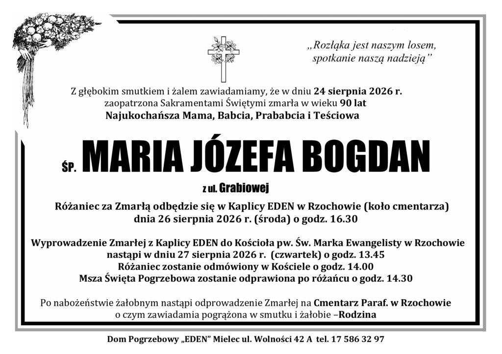 Read more about the article ŚP. MARIA JÓZEFA BOGDAN