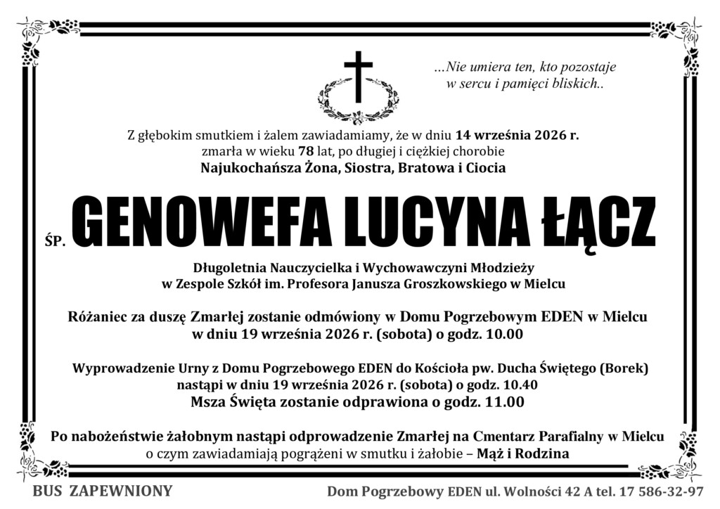 You are currently viewing ŚP. GENOWEFA LUCYNA ŁĄCZ