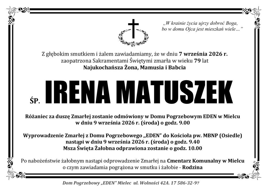 Read more about the article ŚP. IRENA MATUSZEK