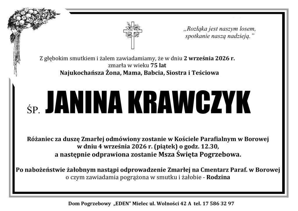 Read more about the article ŚP. JANINA KRAWCZYK