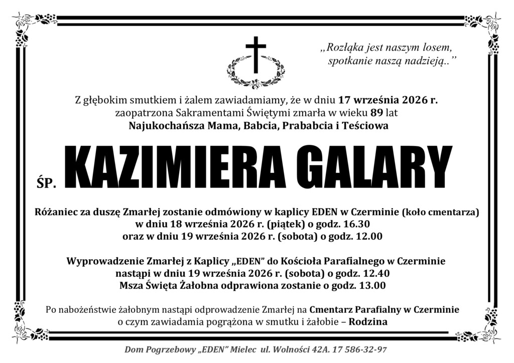 You are currently viewing ŚP. KAZIMIERA GALARY