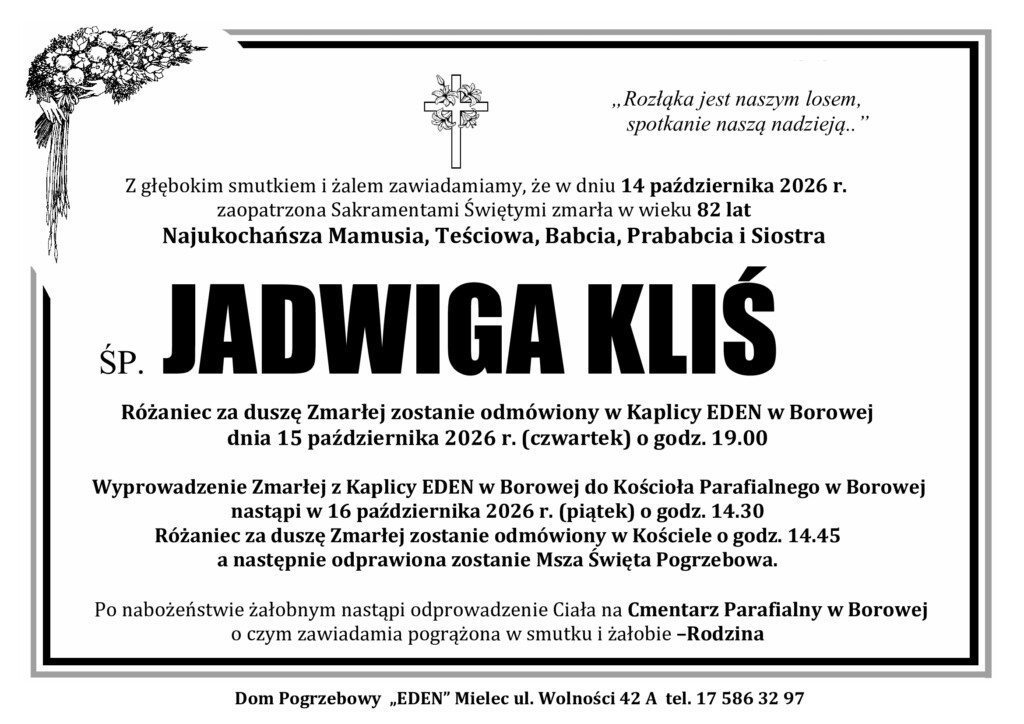 Read more about the article ŚP. JADWIGA KLIŚ